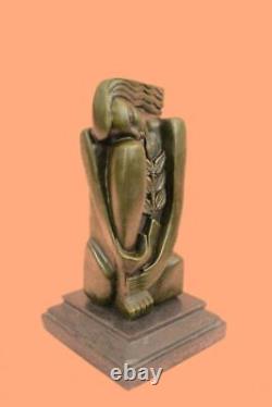 100% Bronze Abstract Cubism Female Flower Sculpture Statue Art Decor Marble Base