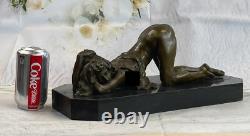 100% Bronze Source on Marble Base Erotic Girl Kneeling Lesbian Art