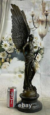 100% Solid Bronze Sculpture Angel Goddess Victoire Statue Art Deco Home Map