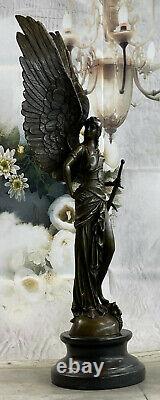 100% Solid Bronze Sculpture Angel Goddess Victoire Statue Art Deco Home Map