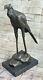 100% Solid Bronze Sculpture Bugatti Faun Stork Bird Statue Figurine Art