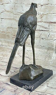 100% Solid Bronze Sculpture Bugatti Faun Stork Bird Statue Figurine Art