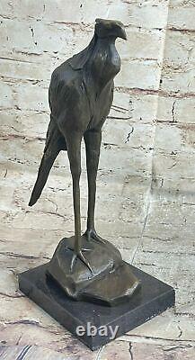 100% Solid Bronze Sculpture Bugatti Faun Stork Bird Statue Figurine Art