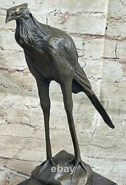 100% Solid Bronze Sculpture Bugatti Faun Stork Bird Statue Figurine Art