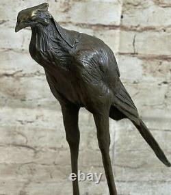 100% Solid Bronze Sculpture Bugatti Faun Stork Bird Statue Figurine Art