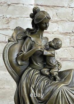 11.5'' Art Deco Sculpture Woman Mother 'Holding' Baby Boy Bronze Statue Decor