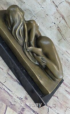 12 Art Deco Nude Female Figurine Bronze Statue Sculpture Signed Marble Base