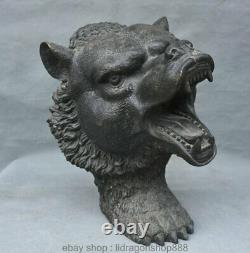 12 Rare Old China Bronze Animal Black Bear Head Art Statue Sculpture