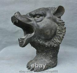 12 Rare Old China Bronze Animal Black Bear Head Art Statue Sculpture