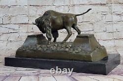 13 Art Deco Sculpture Buffalo Bulll Boeuf Animal Marble Base Bronze Statue