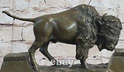 13 Art Deco Sculpture Buffalo Bulll Boeuf Animal Marble Base Bronze Statue