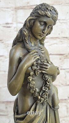 13 West Art Deco Bronze Marble Sculpture Beautiful Woman Chair Flower Girl Statue