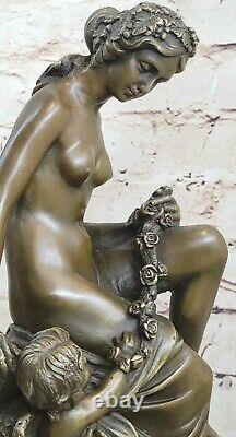 13 Western Art Sculpture Pure Bronze Marble Angell Girl Flower Statue Decor