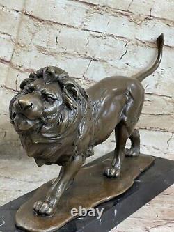 15 Art Deco Sculpture Animal Male Lion Marble Base Bronze Statue