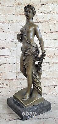 16 West Art Deco Bronze Marble Sculpture Chair Beautiful Flower Girl Statue