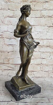 16 West Art Deco Bronze Marble Sculpture Chair Beautiful Flower Girl Statue