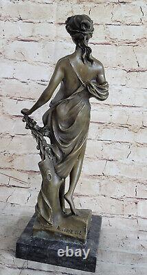 16 West Art Deco Bronze Marble Sculpture Chair Beautiful Flower Girl Statue