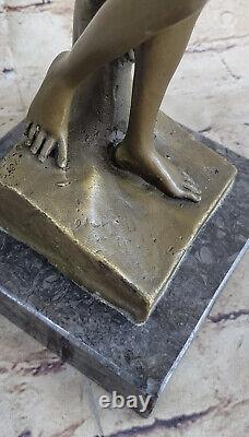 16 West Art Deco Bronze Marble Sculpture Chair Beautiful Flower Girl Statue