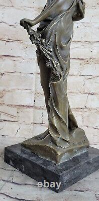 16 West Art Deco Bronze Marble Sculpture Chair Beautiful Flower Girl Statue