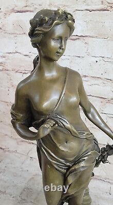 16 West Art Deco Bronze Marble Sculpture Chair Beautiful Flower Girl Statue