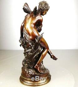 1860/1900 Matt Moreau Statue Sculpture Bronze Art Nouveau Ondine Naked Woman Naiad