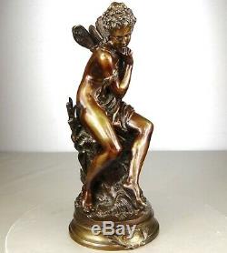 1860/1900 Matt Moreau Statue Sculpture Bronze Art Nouveau Ondine Naked Woman Naiad