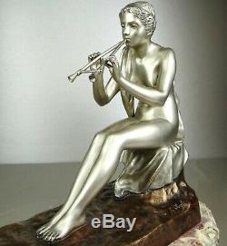 1890/1920 G Obiols Statue Sculpture Ep Art New Deco Bronze Woman Nude Euterpe