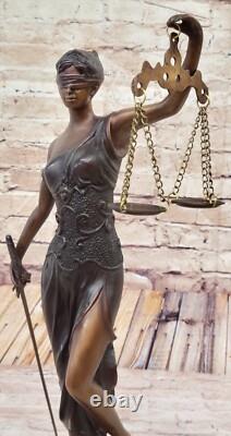 19 Bronze Sculpture Store Lady Scale Justice Signed A. Mayer Art