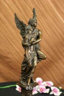 19 Grand Chair Male Angel Portant Girl Mythic Deco Bronze Sculpture Art