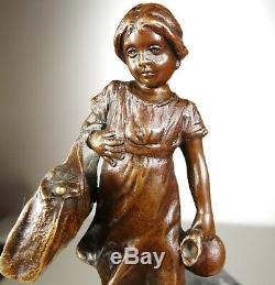 1900/1920 Jp Schmidt-felling Rare Statue Sculpture Epq Art Deco Bronze Girl