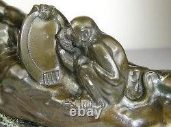 1900 A Foretay Rare Grd Statue Sculpture Art Nouveau/deco Bronze Woman Nude Monkey