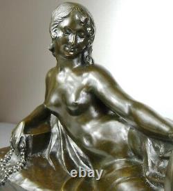 1900 A Foretay Rare Grd Statue Sculpture Art Nouveau/deco Bronze Woman Nude Monkey