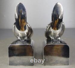 1920/1930 C. Omin Pair of Silvered Bronze Art Deco Bird Bookends