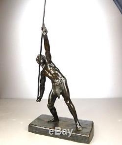 1920/1930 Dh Chiparus Rare Statue Sculpture Art Deco Bronze Athlete Nude A Javelin
