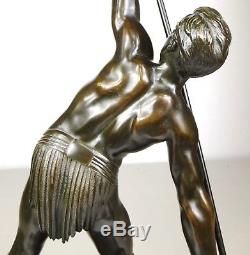 1920/1930 Dh Chiparus Rare Statue Sculpture Art Deco Bronze Athlete Nude A Javelin