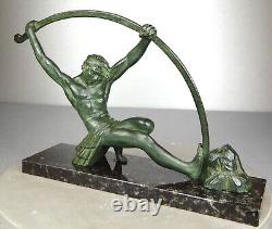 1920/1930 Dh. Chiparus Statue Sculpture Art Deco Nude Athlete Man Bronze