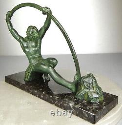 1920/1930 Dh. Chiparus Statue Sculpture Art Deco Nude Athlete Man Bronze