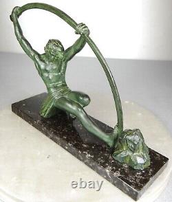 1920/1930 Dh. Chiparus Statue Sculpture Art Deco Nude Athlete Man Bronze