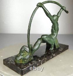 1920/1930 Dh. Chiparus Statue Sculpture Art Deco Nude Athlete Man Bronze