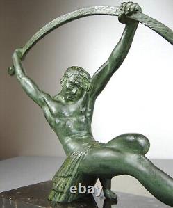 1920/1930 Dh. Chiparus Statue Sculpture Art Deco Nude Athlete Man Bronze