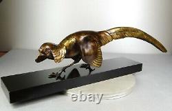 1920/1930 Gh Laurent Grd Statue Sculpture Art Deco Animaliere Bronze Faisan Dore