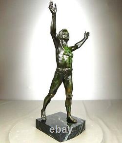 1920/1930 H Fugere Rar Statue Sculpture Art Deco Bronze Athlete Male Nude Sportsman