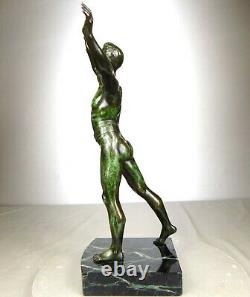 1920/1930 H Fugere Rar Statue Sculpture Art Deco Bronze Athlete Male Nude Sportsman