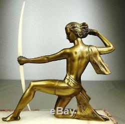 1920-1930 J Sabartes Gual Statue Sculpture Art Deco Bronze Diane Chryselephantine