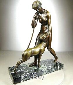 1920/1930 M. Guiraud-river Statue Sculpture Art Deco Bronze Diane Chasseressee