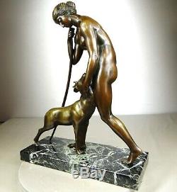1920/1930 M. Guiraud-river Statue Sculpture Art Deco Bronze Diane Chasseressee