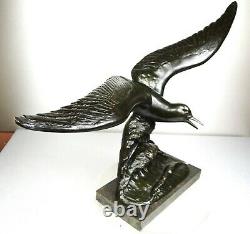 1920/30 I Rochard Grd Statue Sculpture Art Deco Animalier Bronze Albatross Bird