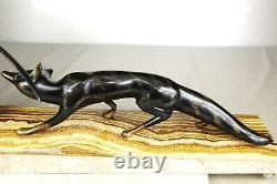 1920 M. Decoux Pendule Statue Sculpture Art Deco Cubism Bronze Animal Fox