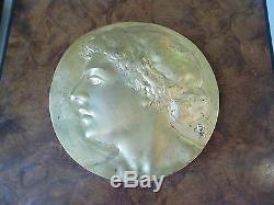 2 Low Relief Art Nouveau Dore Bronze Sign Portrait Male Female French Medal
