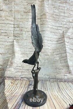 32 Bronze Marble Statue Faisan Bird Hunter Cottage Sculpture Art Figure